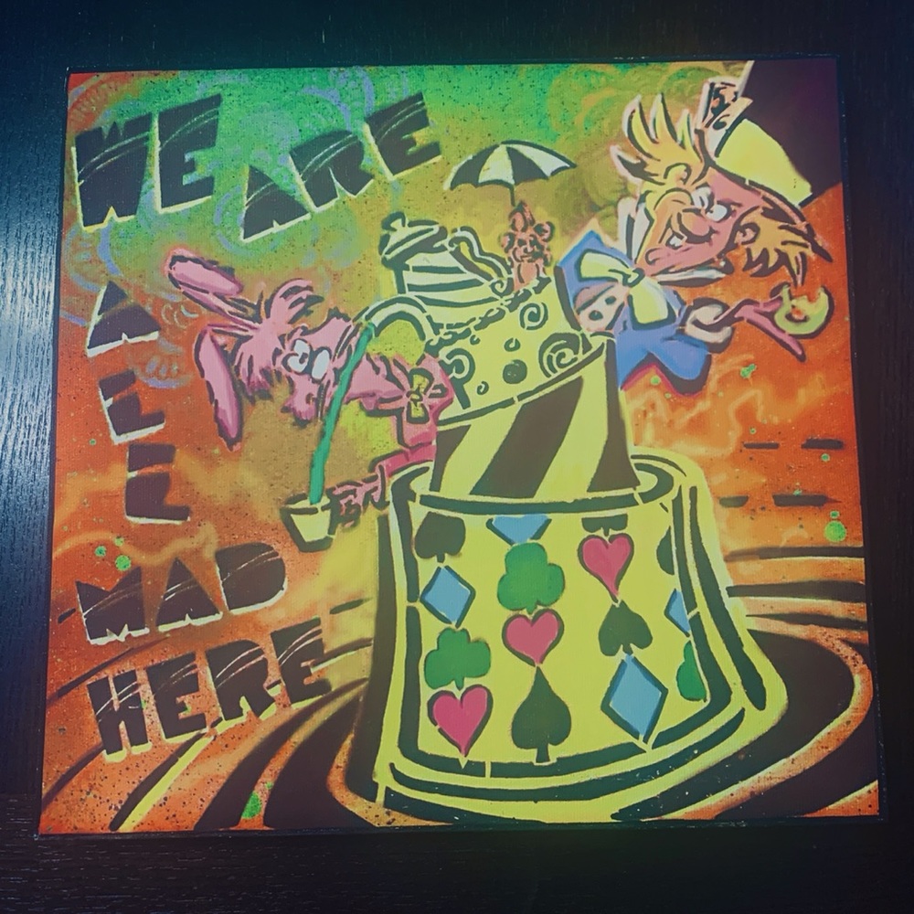 Alice in Wonderland Mad Hatter & Dormouse  Artwork on Wood - We’re All Mad Here